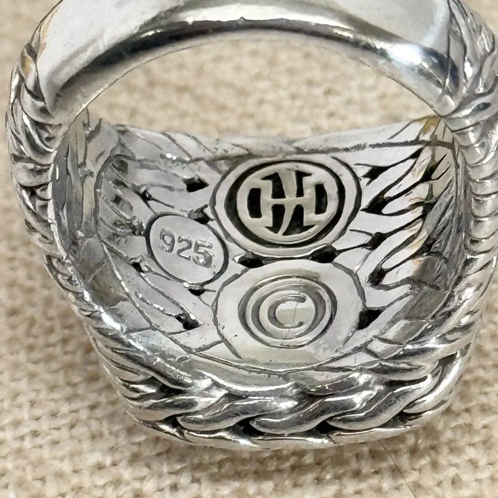 John Hardy Classic Chain Diamond Ring .925 Sterling Silver